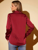 Camisa Feminina Cetim Manga Longa Social Elegante