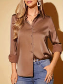 Camisa Feminina Cetim Manga Longa Social Elegante