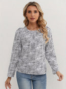 Blusa Feminina Manga Longa Texturizada Elegante Gola Redonda
