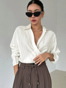 Blusa Feminina Chiffon Manga Longa Elegante Fluida