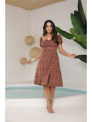 Vestido Midi Floral Ombro a Ombro com Decote e Elastex
