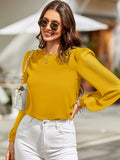 Blusa Feminina Manga Longa Elegante Gola Redonda
