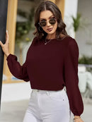 Blusa Feminina Manga Longa Elegante Gola Redonda