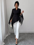 Blusa Feminina Chiffon Assimétrica Transpassada Manga Ampla Elegante
