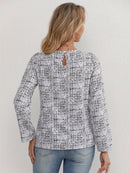 Blusa Feminina Manga Longa Texturizada Elegante Gola Redonda