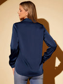 Camisa Feminina Cetim Manga Longa Social Elegante