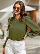Blusa Feminina Manga Longa Elegante Gola Redonda