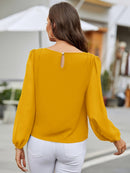 Blusa Feminina Manga Longa Elegante Gola Redonda