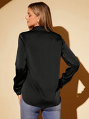 Camisa Feminina Cetim Manga Longa Social Elegante