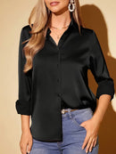 Camisa Feminina Cetim Manga Longa Social Elegante