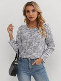 Blusa Feminina Manga Longa Texturizada Elegante Gola Redonda