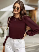 Blusa Feminina Manga Longa Elegante Gola Redonda