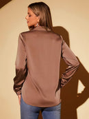 Camisa Feminina Cetim Manga Longa Social Elegante