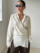 Blusa Feminina Chiffon Manga Longa Elegante Fluida