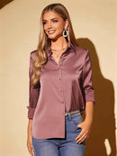Camisa Feminina Cetim Manga Longa Social Elegante
