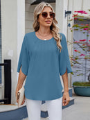 Blusa Feminina Chiffon Manga 3/4 Soltinha Elegante