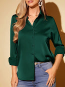 Camisa Feminina Cetim Manga Longa Social Elegante