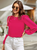 Blusa Feminina Manga Longa Elegante Gola Redonda