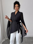 Blusa Feminina Chiffon Assimétrica Transpassada Manga Ampla Elegante
