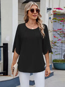Blusa Feminina Chiffon Manga 3/4 Soltinha Elegante