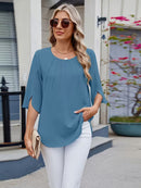 Blusa Feminina Chiffon Manga 3/4 Soltinha Elegante