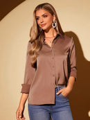Camisa Feminina Cetim Manga Longa Social Elegante