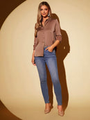 Camisa Feminina Cetim Manga Longa Social Elegante