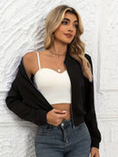 Jaqueta Bomber Feminina Cropped com Zíper e Gola Alta