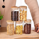 Kit 6 Potes de Vidro Redondos 160ml – Porta Temperos e Mantimentos em Borossilicato com Tampa de Bambu