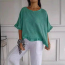 [BLACK FRIDAY - COMPRE 2 E LEVE 3] Blusinha Bellatriz™ com Babado e Caimento Solto em Algodão/ Conforto e Estilo para Mulheres Modernas!