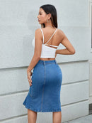 Saia Jeans Midi Sereia Feminina com Elasticidade