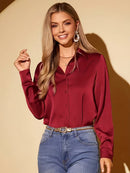 Camisa Feminina Cetim Manga Longa Social Elegante