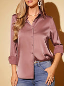 Camisa Feminina Cetim Manga Longa Social Elegante