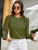 Blusa Feminina Manga Longa Elegante Gola Redonda