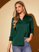 Camisa Feminina Cetim Manga Longa Social Elegante