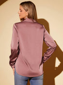 Camisa Feminina Cetim Manga Longa Social Elegante