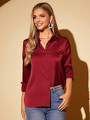 Camisa Feminina Cetim Manga Longa Social Elegante