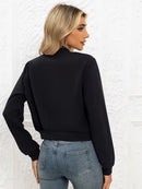 Jaqueta Bomber Feminina Cropped com Zíper e Gola Alta
