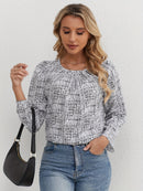 Blusa Feminina Manga Longa Texturizada Elegante Gola Redonda