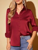 Camisa Feminina Cetim Manga Longa Social Elegante