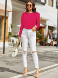 Blusa Feminina Manga Longa Elegante Gola Redonda