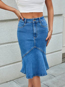 Saia Jeans Midi Sereia Feminina com Elasticidade