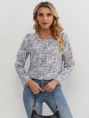 Blusa Feminina Manga Longa Texturizada Elegante Gola Redonda