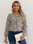 Blusa Feminina Manga Longa Texturizada Elegante Gola Redonda