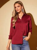 Camisa Feminina Cetim Manga Longa Social Elegante