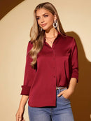 Camisa Feminina Cetim Manga Longa Social Elegante